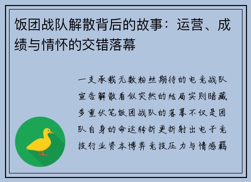 饭团战队解散背后的故事：运营、成绩与情怀的交错落幕